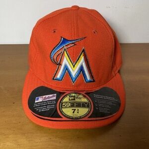 MLB Florida Marlins New Era Men's Baseball Cap 59FIFTY Fitted Cap 7 3/4 Orange